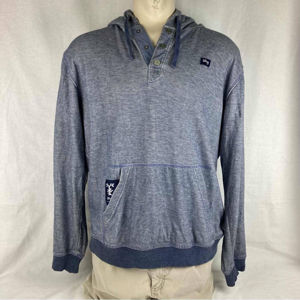 Lrg Men's Heathered Blue Pullover Hoodie with Henley Neck